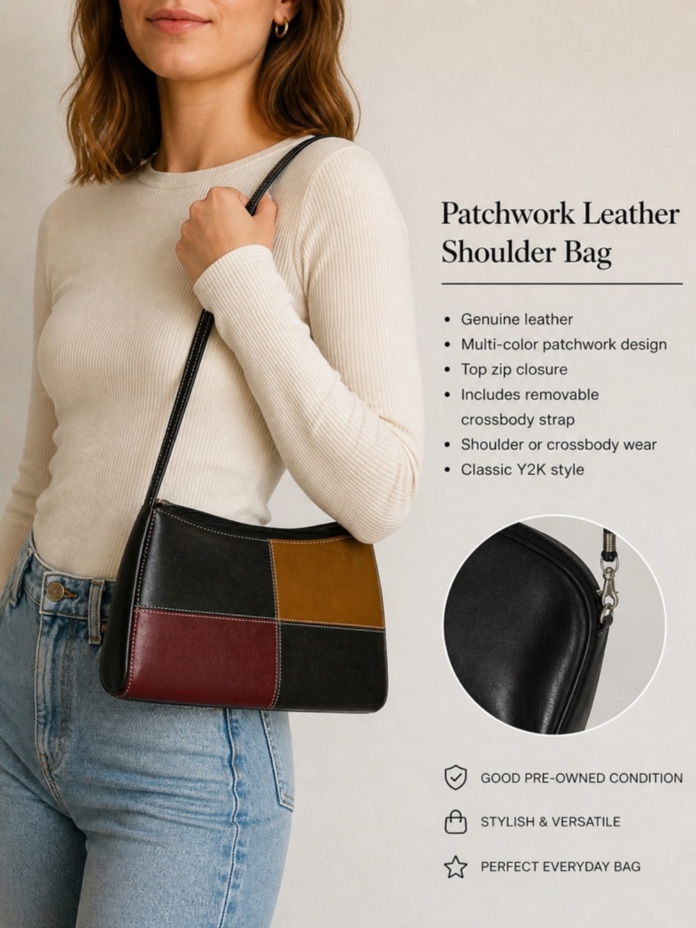 Patchwork Leather Shoulder Bag - Black Multi